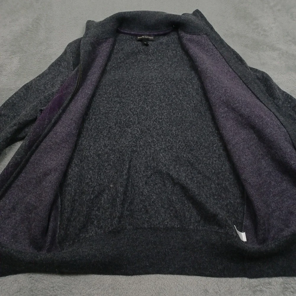 Vintage Banana Republic Sweater Mens Medium Gray Full ZIp‎ Wool Blend Preppy